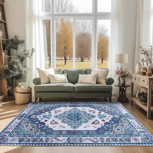 REZUTAN Soft Vintage Area Rug Machine-Washable with Non-Slip Backing Bohemian Style for Living Room & Bedroom Autumn Decor Foldable & Multi-Use