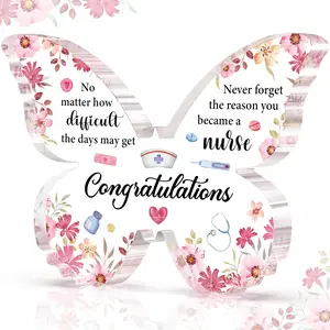 Nurse Graduation Gift for Women, Nurse Week Appreciation Gifts - Pink Butterfly Acrylic Plaque 5x3.8 IN - Graduation Gifts for Nursing Student, Nursing School Gifts, RN Gifts for Nurses