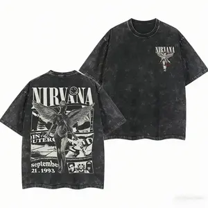 Retro Limited Nirvana Band Tour Black 2-Sided Vintage Tee Graphic Unisex Oversize Rock Band Washed Heavyweight Cotton T-shirt Gift For Rock Music Lovers Vintage Band Shirts Casual Fabric Fit Top Womenswear Streetwear ZF0