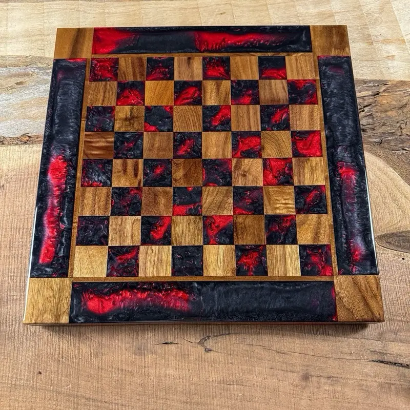 Black Onyx Red Lava Walnut Chess Board (PIECES INCLUDED) Black Onyx Red Lava Walnut Chess Board (PIECES INCLUDED)