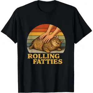 100% Cotton Cat Rolling Fatties Funny Cat T-Shirt