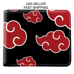 Anime Wallet - Akatsuki - Red Cloud Symbol - Japanese Manga PU Leather Foldable Card Cash Zipper Coin Pocket Red Cloud Pattern