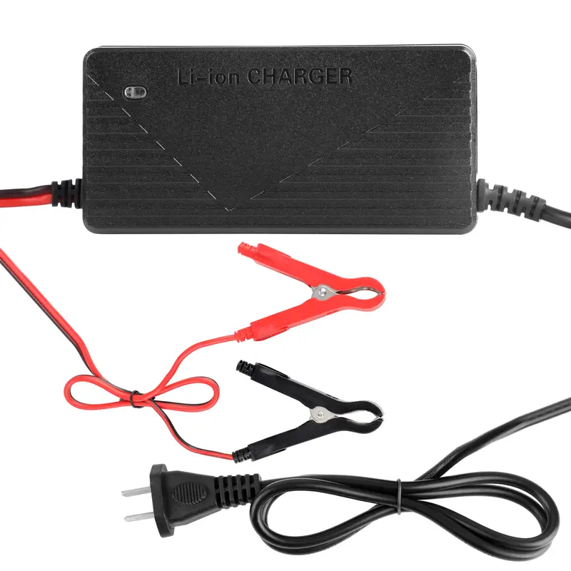 KUNLUN LiFePO4 Battery Charger for 30ah-200ah LiFePO4 Batteries, 14.6V DC 10amps Output, 100v-240v AC 2.0a Input, Clip-On Alligator Clip, 2.5 Hours Charge, 160x75x45mm 375g Compact Design, Durable Shell, Heat Sink, Indoor Use, Includes 1x User Manual