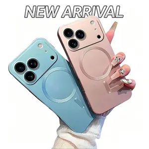 Soft Magnetic Case for iPhone 17 Pro Max 16 15 14 13 Plus Pro,with Camera Lens Protector, Compatible with Magnetic, Anti-fingerprintSlim Shockproof Bumper Soft Silicone Metallic Luster Phone Case for iPhone 17 Pro Max