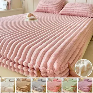 Winter Warm Imitation Fur Plush Fitted Sheet Elastic Mattress Cover Fluffy Fleece Thermal Bed Linens Couple Bedding Decorate 1PC