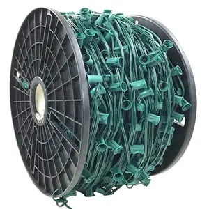 Christmas light c9 spool 1000ft spt-2 cord green wire 12" spacing