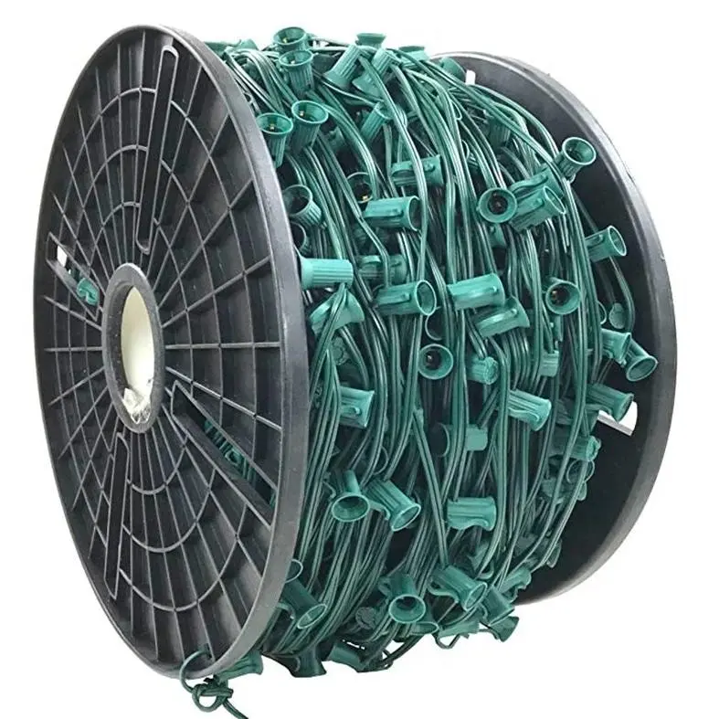 Christmas light c9 spool 1000ft spt-2 cord green wire 12" spacing