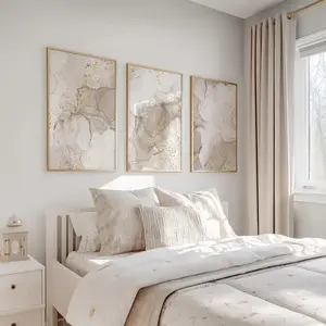 Set of 3 Beige Bedroom Prints, Neutral Bedroom Wall Art, Bedroom Wall Decor, Beige, Gold, Above Bed Art, Abstract Art, Marble, Neutral Décor