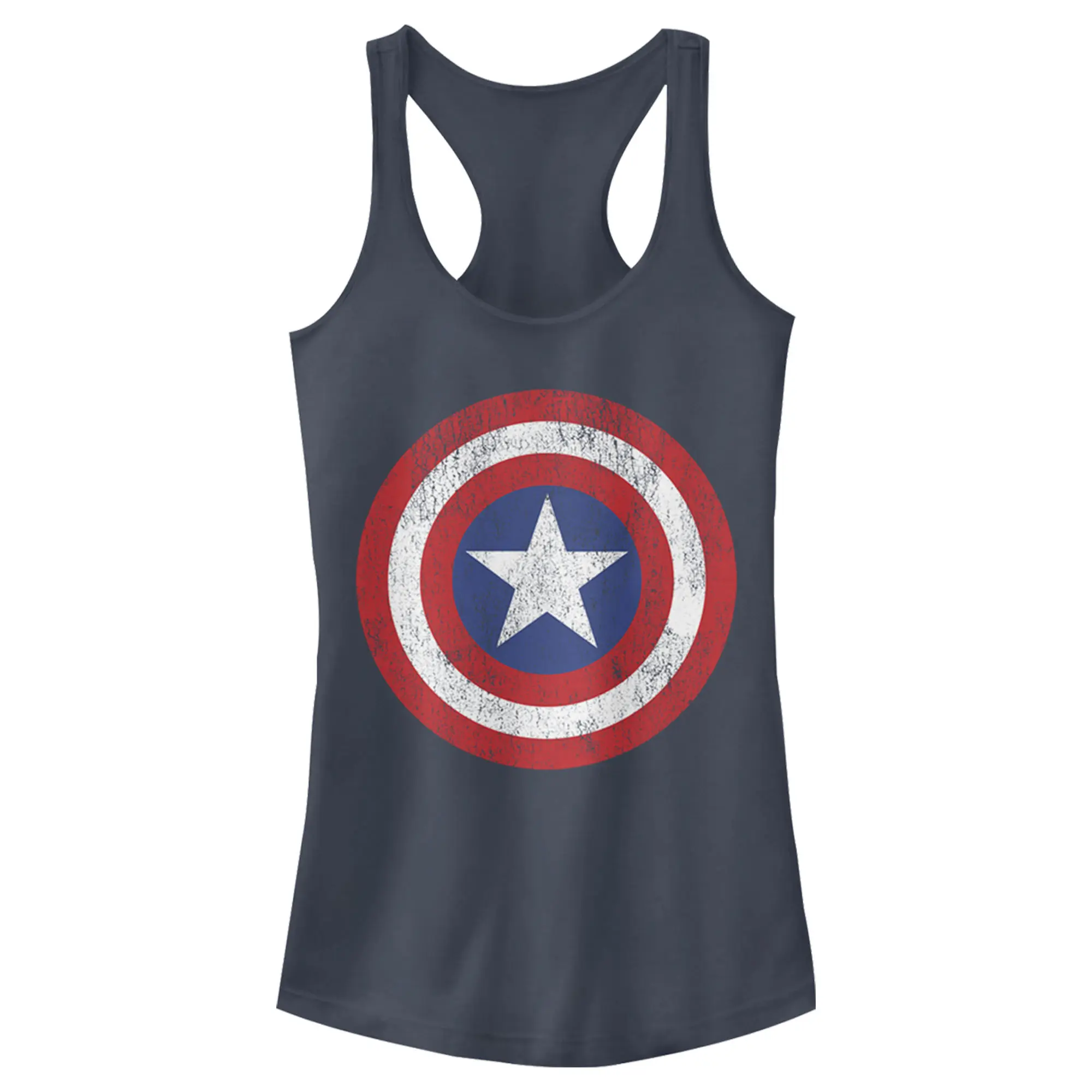 Juniors Womens Marvel Captain America Distressed Shield Racerback Tank Top