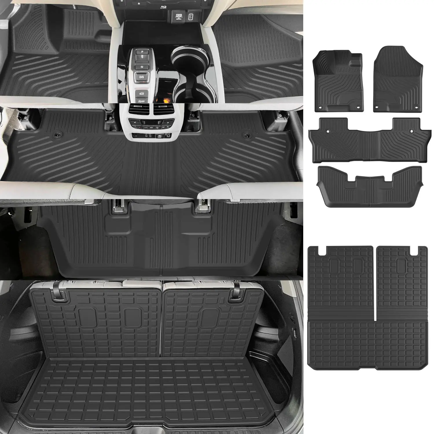 [Fits 16-22 Pilot 7 Seats ]Floor Mat Compatible with 2016-2022 Honda Pilot Cargo Mat with Backrest Mat Cargo Liner Replacement for 2016-2022 Honda Pilot Accessories ( Trunk Mat with Backrest Mat+Floor Mat)