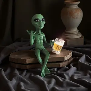 Alien Resin Statue Ufo Indoor Outdoor Garden Decor, Small Alien Figurine for Home Decoration, Unique Ornament for Living Room & Patio