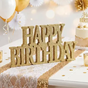Happy Birthday Sign Centerpieces for Table Birthday Party Decorations for Women Bday Birthdays Themed Celebration Party Supplies (Champagne ,Glitter)