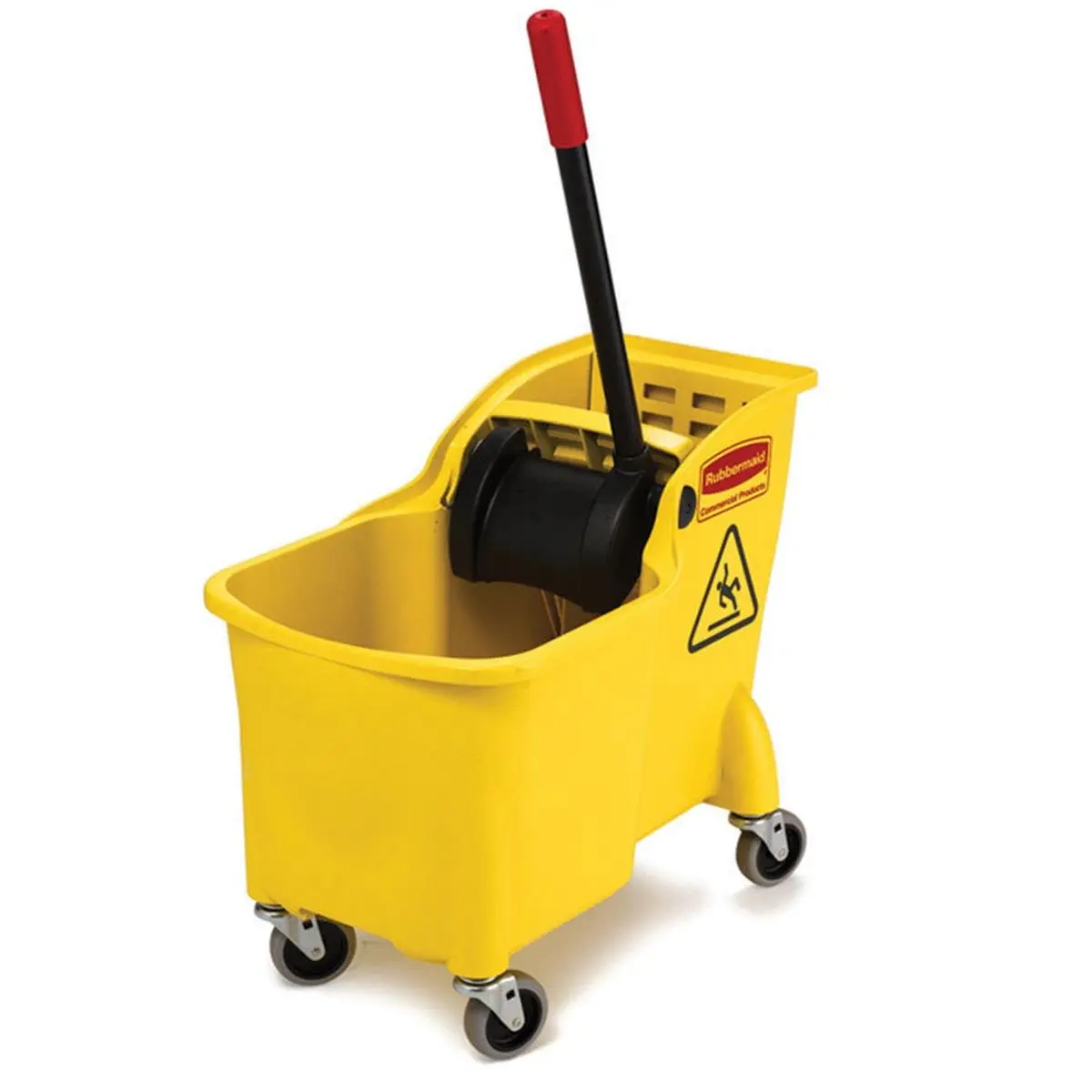 Rubbermaid 31 qt Compact Wheeled Cleaning Bucket System - Single Unit Integrated Cleaning Tools with Reverse Wringer, Easywring System Mops for Wet Mop Drying, Extracts More Water, 24 oz, Yellow
