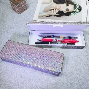Fashion Rhinestone Full Diamond Stationery Box, Elegant Office Supplies Organizer, Perfect Gift for Students and Professionals