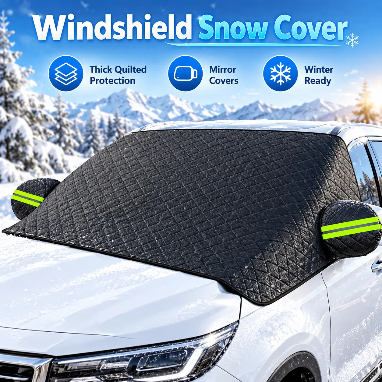 Car Windshield Protector Cover - Waterproof, All-Season Outdoor Wind Screen Shield for Most Vehicles (Snow, Ice, Frost, Dust, Rain Protection)