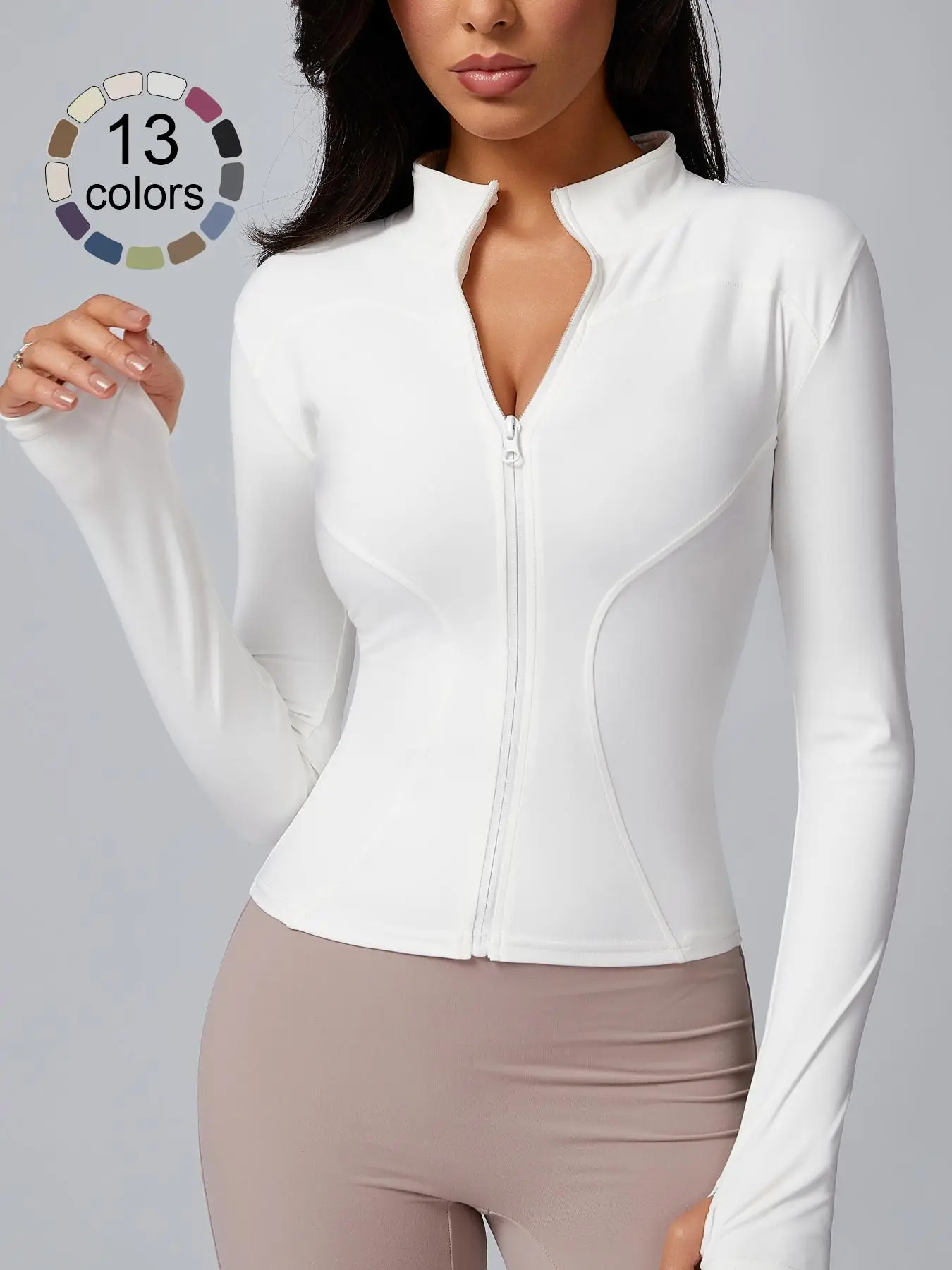 Women's Zip Up Sports Jacket, Tight Long Sleeve Sports Top, Ladies Sportswear Clothing for Spring Indoor Outdoor Wear