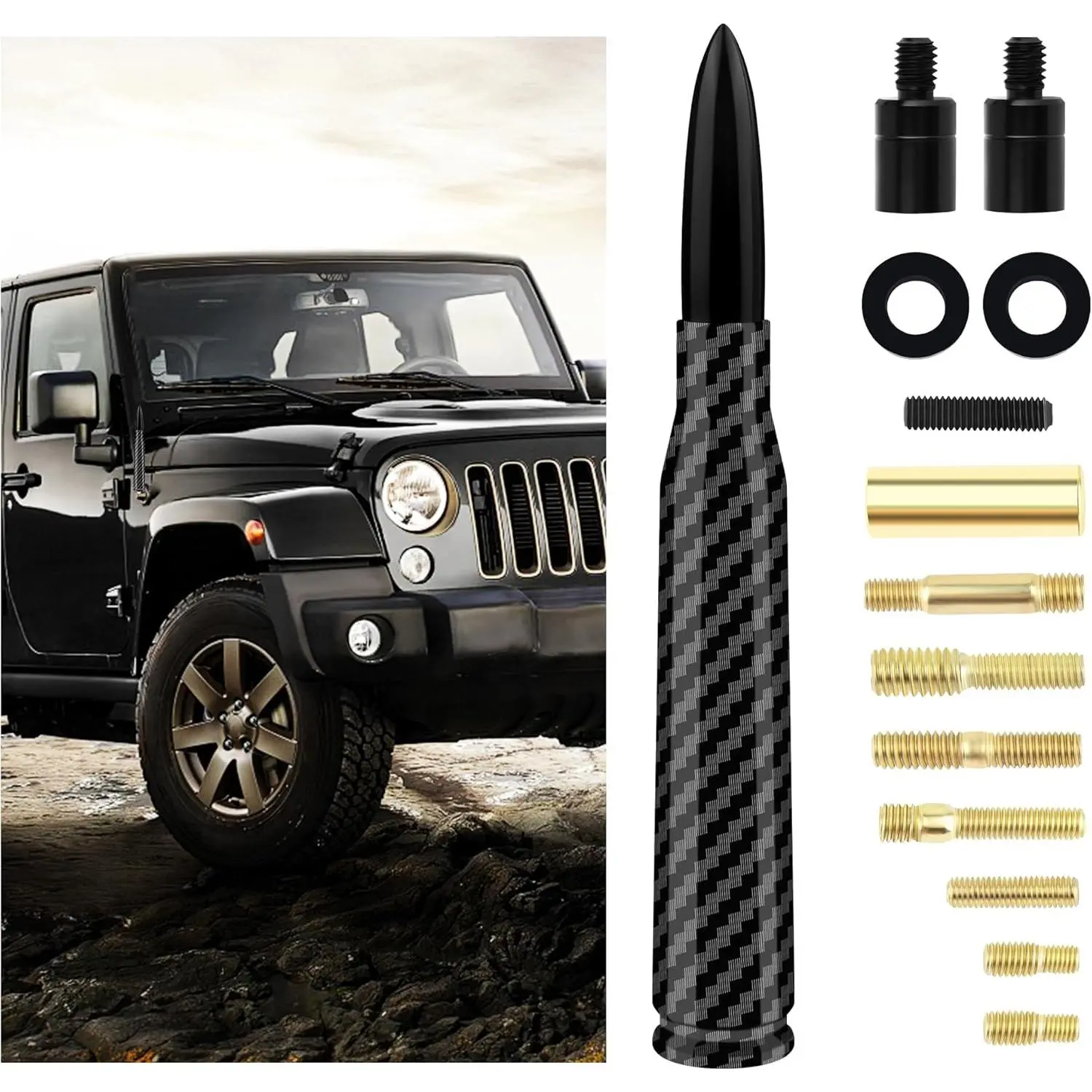 Car Bullet Antenna,Truck Exterior Decoration Accessories Car Vehicle Replacement Antenna Conpatible with Ford F150 RAM 1500 GMC Heavy Duty Pickup Trucks Accessories(Carbon Fiber Black)
