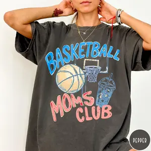 Basketball Moms Club Comfort Colors® T-Shirt, Gameday Doodle Basketball Tee, Trendy Women's Basketball Shirt, Sports Mom Shirt, Game Day Tee
