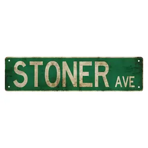 Vintage Aluminium Stoner Ave Street Sign - 4x16 in Retro Rustic Wall Plaque with Mount, Man Cave Decor, Retro Look Home wall art,Funny Stoner Gift Yard Sign tiktokshopspringglowup,summervibes