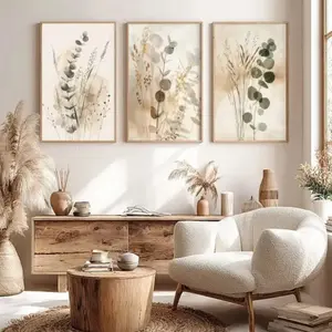 3 Pieces Neutral Minimalist Eucalyptus Botanical Art Prints, Nordic Style Wall Mural, Nature Inspired Home Art, Contemporary Gallery Decor, Soft Tone Painting, Wall Decor for Bedroom, Study and Living Room, Framed or Unframed Options Available.