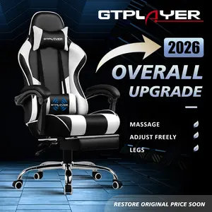 GTPLAYER Gaming Chair, Computer Chair with Footrest and Lumbar Support, Height Adjustable Game Chair with 360°-Swivel Seat and Headrest and for Office or Gaming