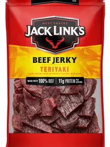 Jack Link's Beef Jerky, Teriyaki, ½ Pounder Bag - Flavorful Meat Snack, 11g of Protein and 80 Calories, Made with Premium Beef - 96 Percent Fat Free, No Added MSG or Nitrates/Nitrites