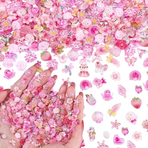 [ NEW DEAL ]  200Pcs Cute 3D Nail Charms, Kawaii Bow Flower Candy Animal Slime Charms for Crafts, Resin Flatback Cartoon Fox Bear Butterfly Nail Supplies Small Embellishments for Nail Art & Scrapbooking(Pink)