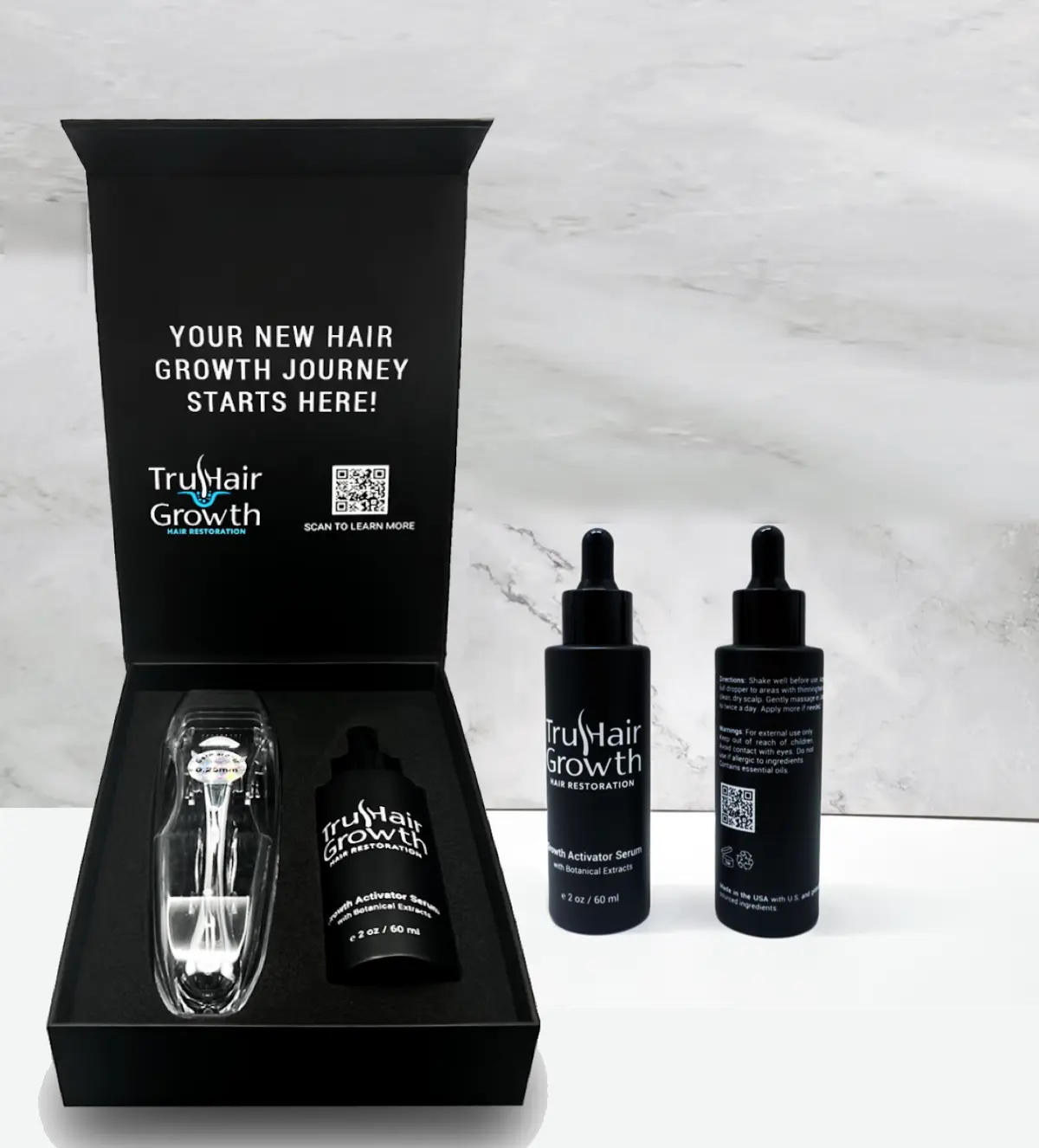 TRU HAIR GROWTH 90-Day Starter Bundle with Original 2 oz Activator Serum Botanical Extracts Scalp Dermaroller & 2-Month Refill Supply