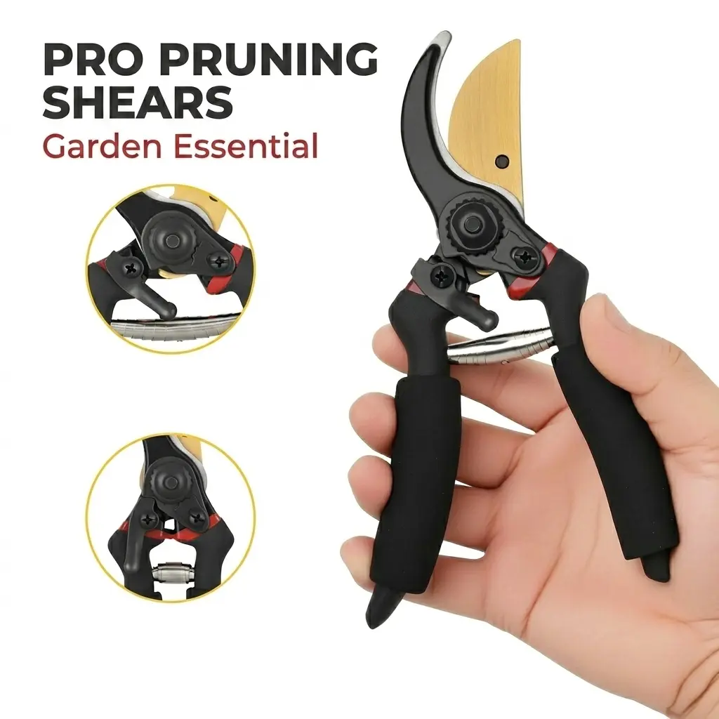10 Inch Bypass Pruning Shears, Heavy Duty Garden Shears with Titanium Coated SK5 Steel Blade, 2.4 Inch Cutting Capacity Professional Pruners for Tree Trimming Gardening Plants