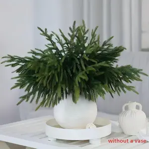 12 Artificial Norfolk Pine Branches, 18 Inch High Density Plastic Christmas Greenery, No Maintenance, Indoor Outdoor Decor, Holiday Wreath Centerpiece