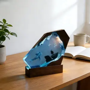 Unique Ocean Theme Orca Resin Lamp| Diver Deep Sea Design Wood Night Light| Creative Birthday Holiday Gift| For Men Women Ocean Lovers