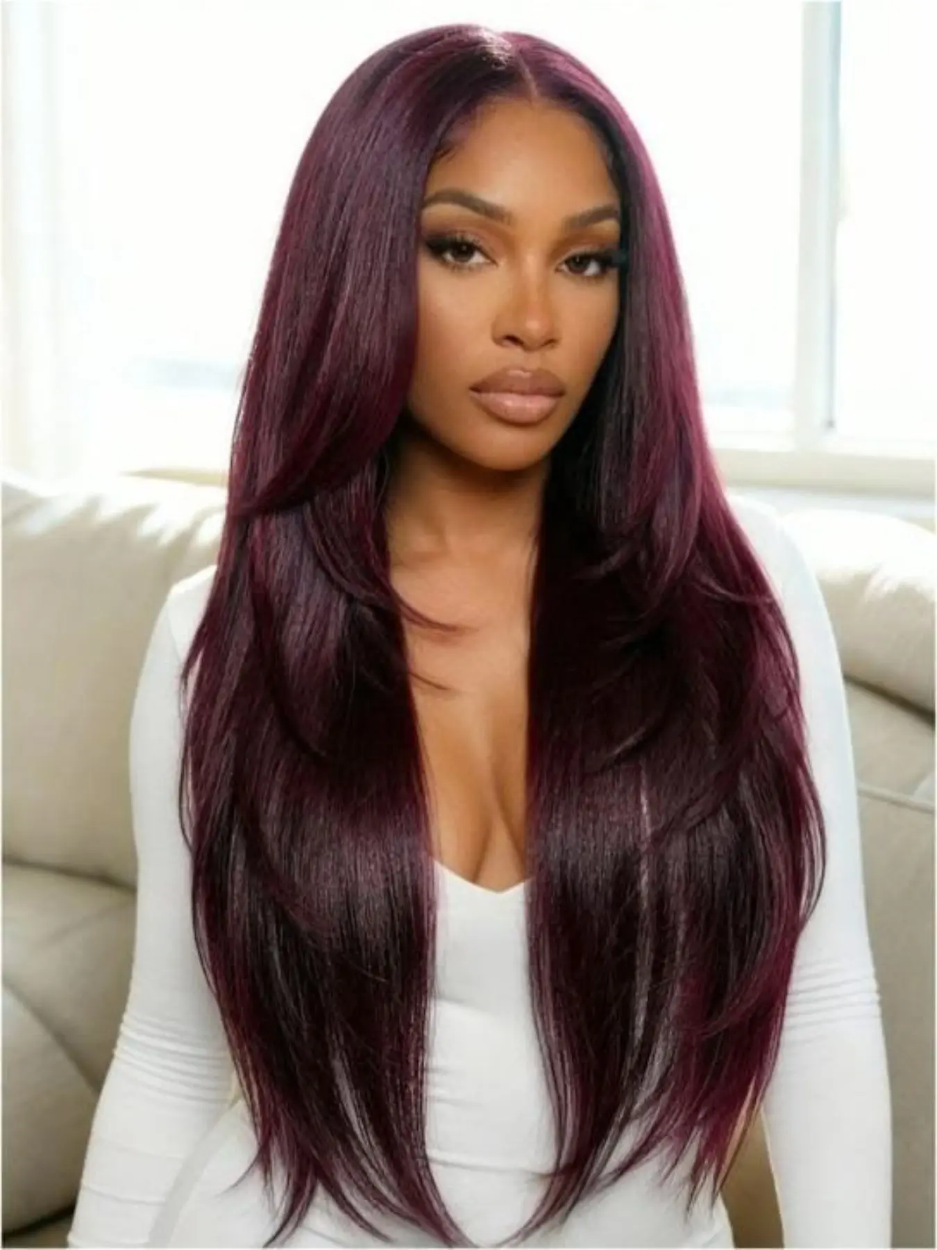5X5 Glueless HD Lace Front Wig Human Hair Wig 99J Burgundy Color Bone Straight Hair Pre-Plucked Hairline And Baby Hair No Glue For Women 180% Density Lace Frontal Wig Glueless Human Wigs Glueless Ready To Wear Wig Preplucked Wig