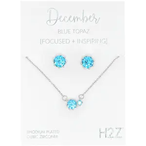 December Blue Topaz 16.5"-18.5" Birthstone Jewelry Gift Set
