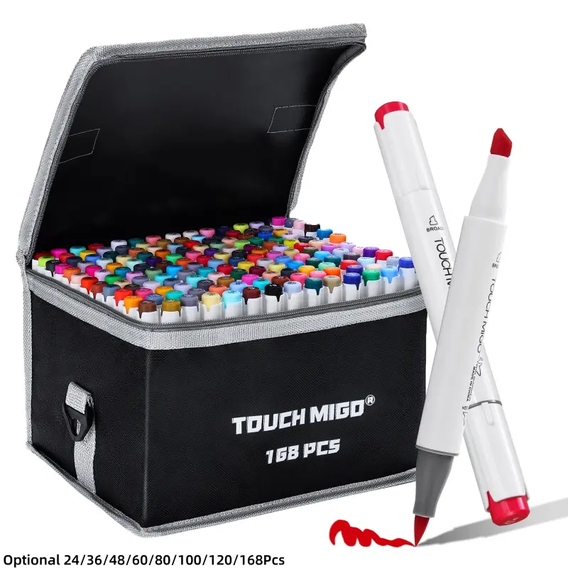 TOUCHMIGO Brush Markers, Art Marker Pens, 24/36/48/60/80/100/120/168 Color Double Tipped Alcohol-based Art Marker Set for Artist Adults Coloring Illustration,Drawing, Sketching,Brush & Chisel Dual Tips,Refillable Ink with Case, Multipurpose Art Supplies