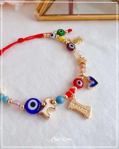 Dog Lover Protection Bracelet – Red Thread with Evil Eye & 18k Gold Heart, Handmade Amulet