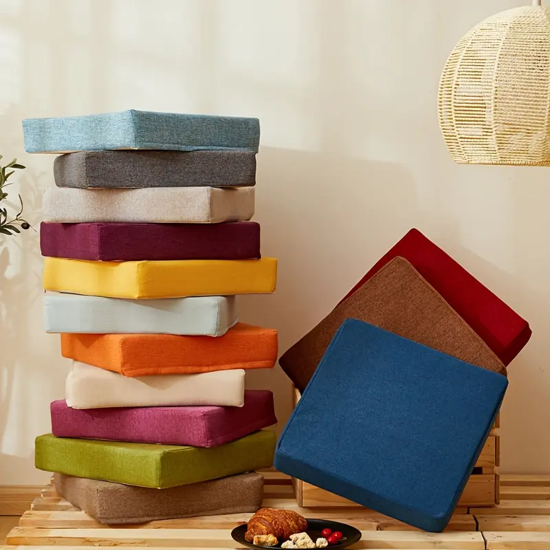 Square Modern Polyester Woven Fabric High-Density Foam Seat Cushion - 8cm Thick, 40x40cm Size, Vacuum Compressed, Durable, Breathable, All-Season Print Design, Hand Wash Only for Office, Bedroom Chairs (Home Supplies)