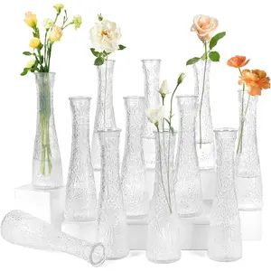 Bud Vases Bulk 12 Pcs - Clear Ribbed Wedding Centerpiece Vases, Small Flower Vases for Table, Events & Home