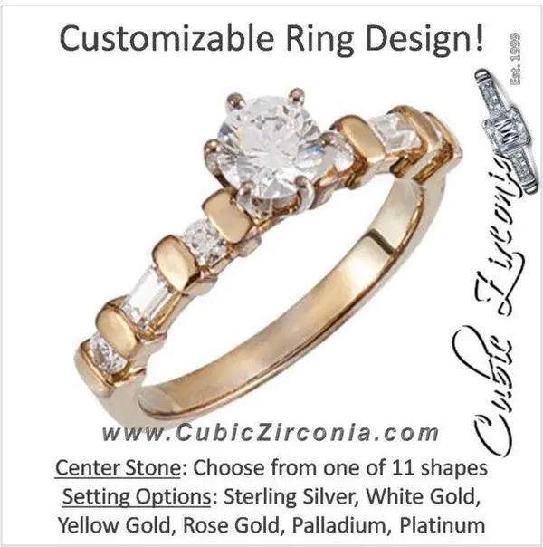 Cubic Zirconia Engagement Ring- The Marlene (Customizable 7-stone with Baguette & Round Accents)