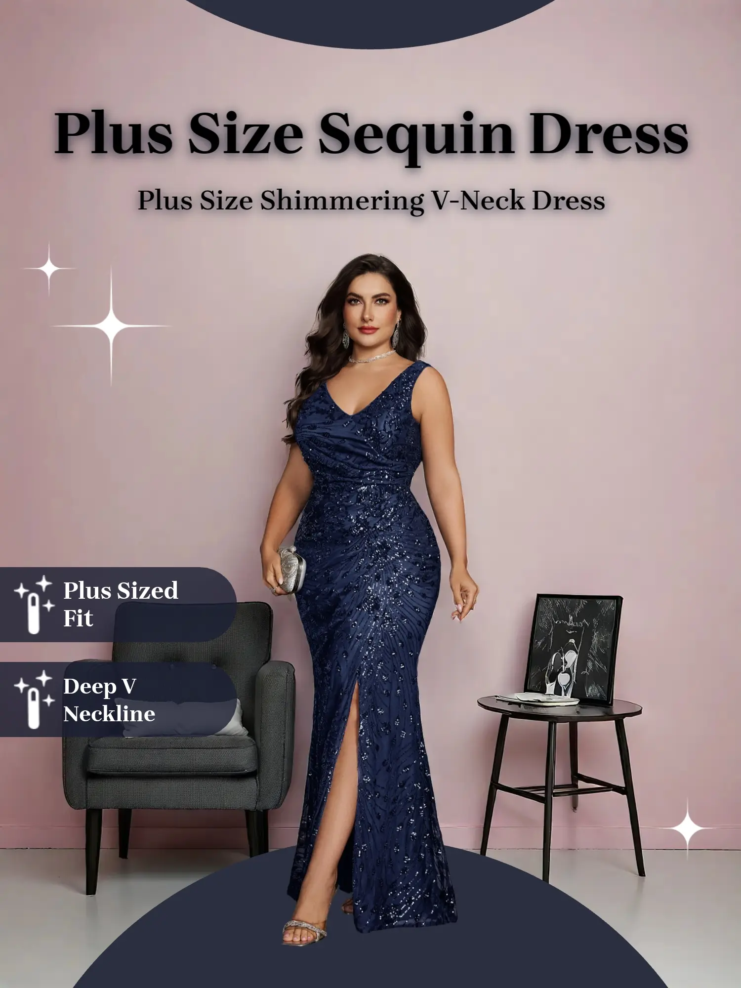 plus size glitter sequin dress Plus Off Shoulder 3/4 Sleeves Sequin A Line Dress main image 0