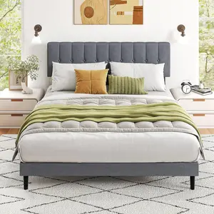 Full Size Bed Frame - Fabric Upholstered Platform Bed with Headboard, 800LBS Sturdy Wooden Slats Support, No Box Spring Needed, Noise Free, Easy Assembly, Grey