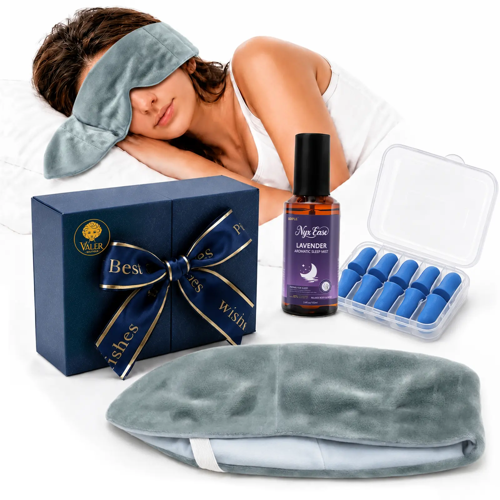 Sleep Eye Mask Gift Kit With Relaxing Spray for Sleep and Noise-Blocking Earplugs for Sleeping,Gentle Pressure Sleep Mask ,Suede Surface Material,Light Blocking Design for Sleeping, Traveling & Relaxation ,Holiday Gifts for Family and Partners