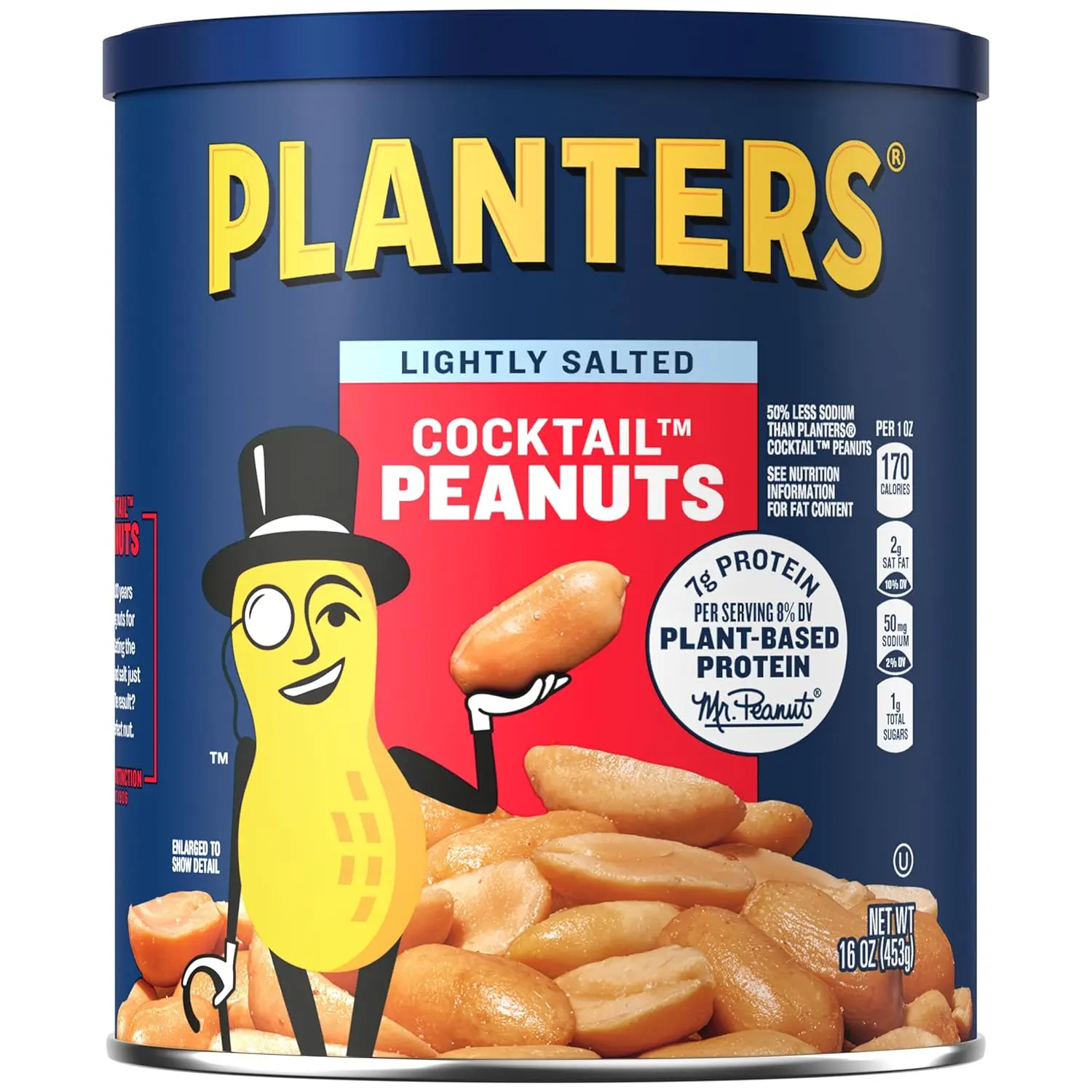Dry Roasted Peanuts, Plant-Based Protein, Lightly Salted, Peanut Snack, 16 Oz Jar