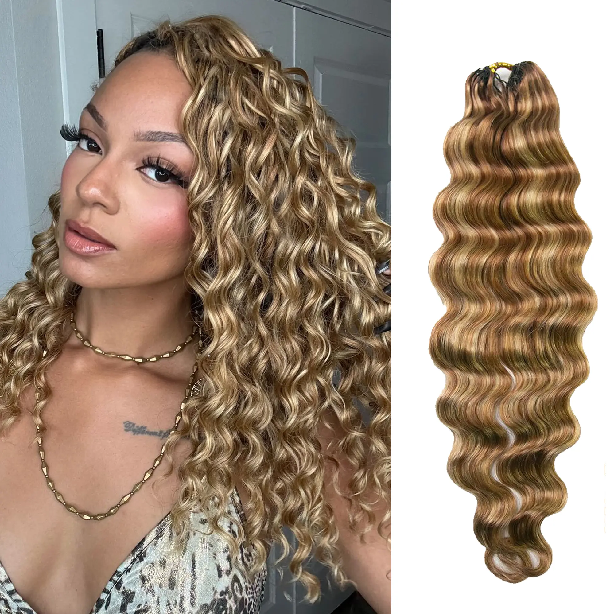 YWIGS Brown Crochet Human Hair for Miracle Knots Boho Braids #4/27/30, #27/30/613 Blend Color Crochet Hair Pre-Separated Loose Deep Wave Crochet Hair Human Hair #backtoschool #backtoschoolshopping #sohochic