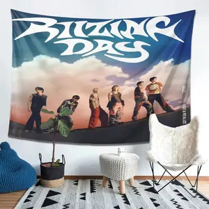 RIIZE Blazing Days Album Design Tapestry - Vibrant Fantasy Wall Art, Soft Polyester Fabric, Wrinkle & Fade Resistant, No Electricity Needed for Living Room, Bedroom, Dorm Decor, Music Room Decor, Bedroom Decoration, Artistic Album Artwork