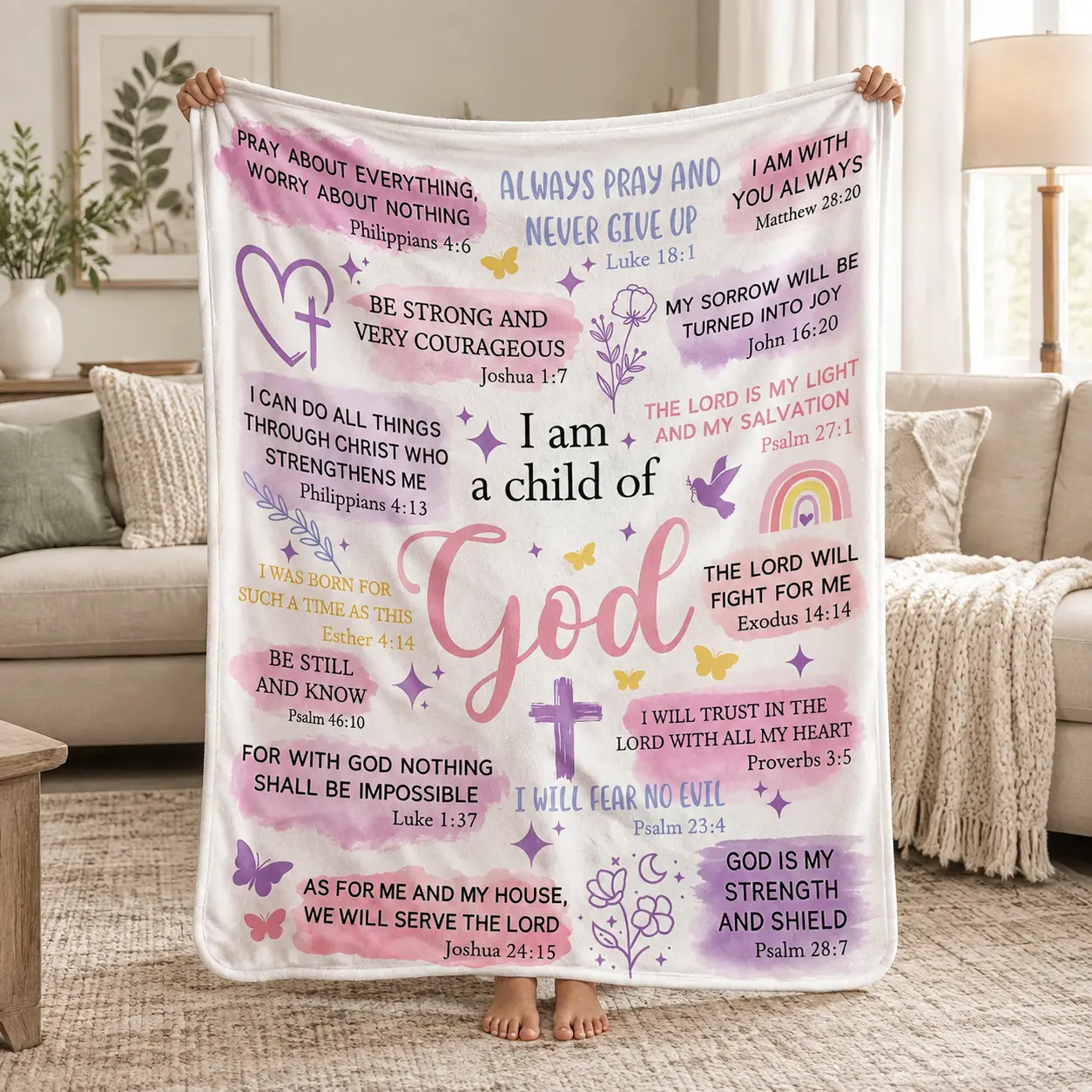 Inspirational Quote Throw Blanket for Girls - Soft Smooth Texture Floral Motif Print Pattern, Pink-Purple Home Décor Blanket for Snuggle Time