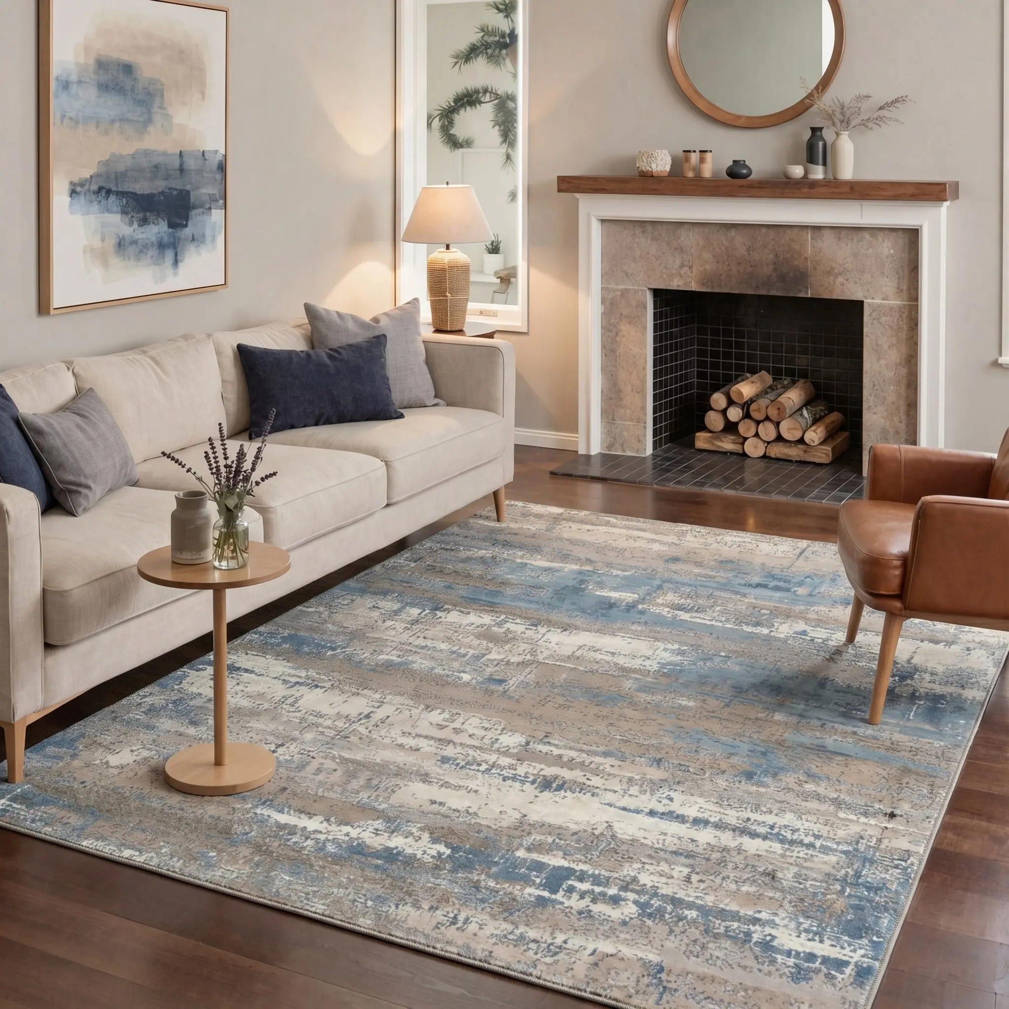 【Back To School】GENIMO Area Rug – Pet Friendly, Non-Slip, Machine Washable Carpet, Soft Floor Rug, Stylish Home Decor for Living Room, Bedroom, Hallway ,ARA2796-LINEN