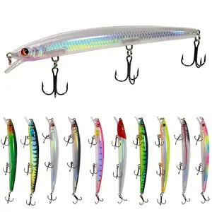 10pcs Artificial Bait Kit Minnow Lure Long Shot Hard Professional Crankbait 3D Eyes Sinking Fishing Lure
