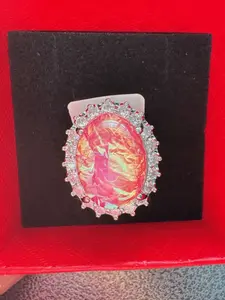 Evelyn(8782)gc.Man-made pink opal copper ring $10/pc