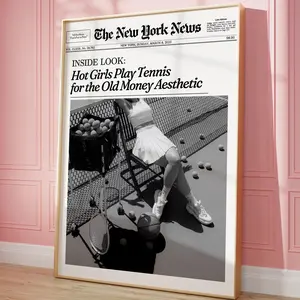NewsPaper Poster, Hot Girls Tennis Print Wall Art, New York News | That Girl Bar Cart, It Girl Dorm Retro Wall Art | Printable Wall Art