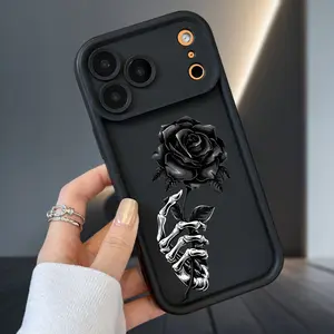 Black Rose Soft Case for iPhone 17 Air 16 Pro Max 15 Plus 14 13 12 11 XS X Shockproof Full Lens Guard Durable Protective Cover Silicone TPU Bumper